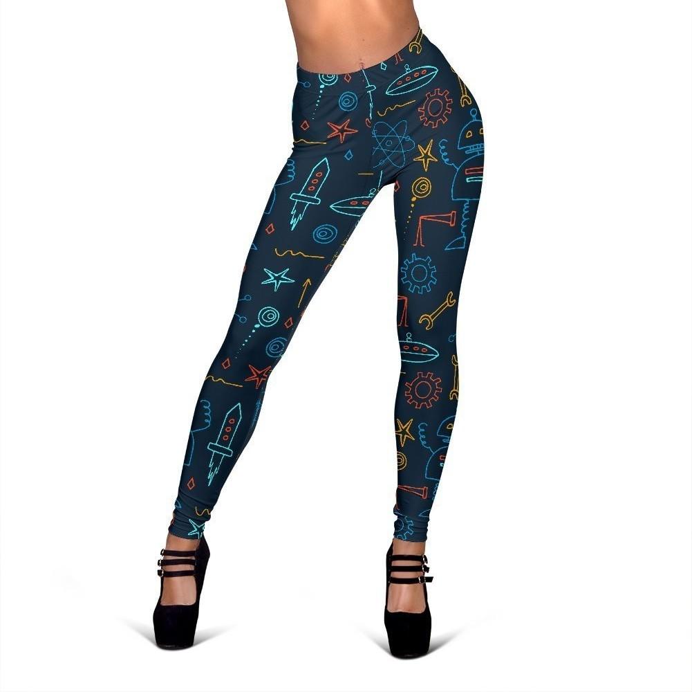Pattern Print Robot Cyborg Print Pattern Women Leggings-grizzshop