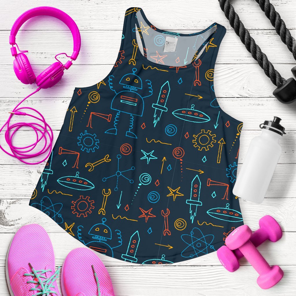 Pattern Print Robot Cyborg Women's Racerback Tank Tops-grizzshop