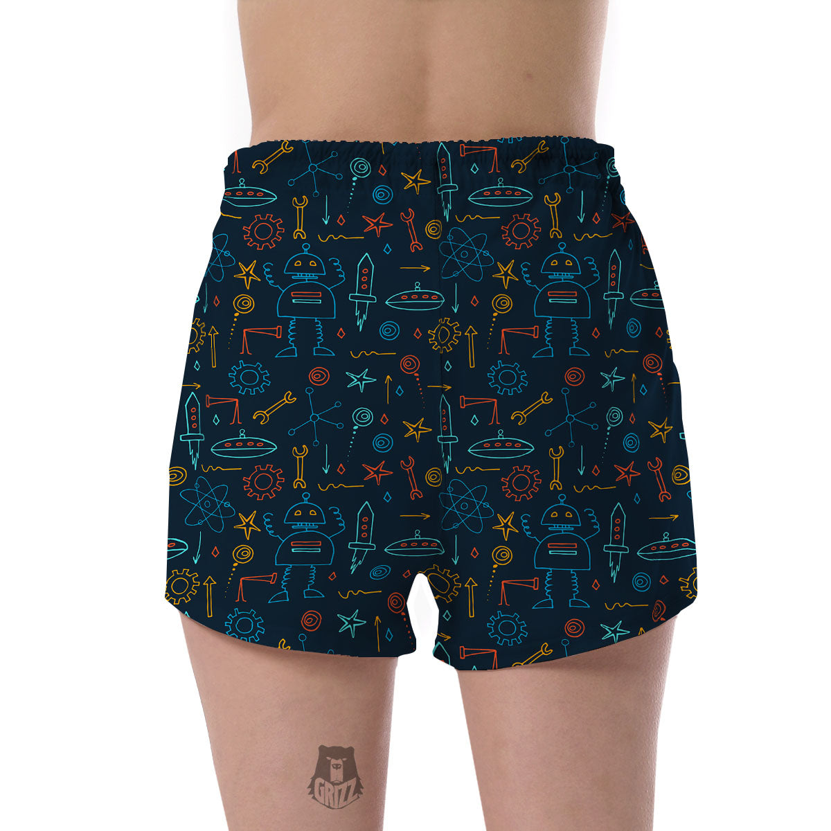 Pattern Print Robot Cyborg Women's Shorts-grizzshop