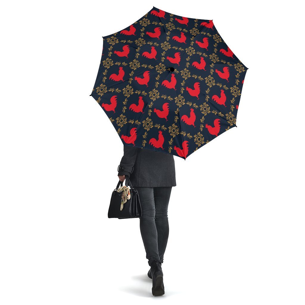 Pattern Print Rooster Automatic Foldable Umbrella-grizzshop