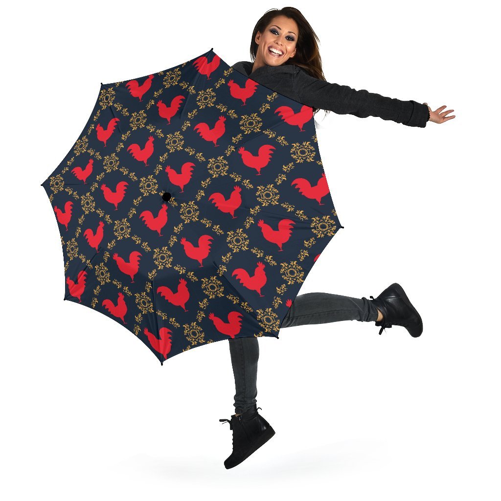 Pattern Print Rooster Automatic Foldable Umbrella-grizzshop