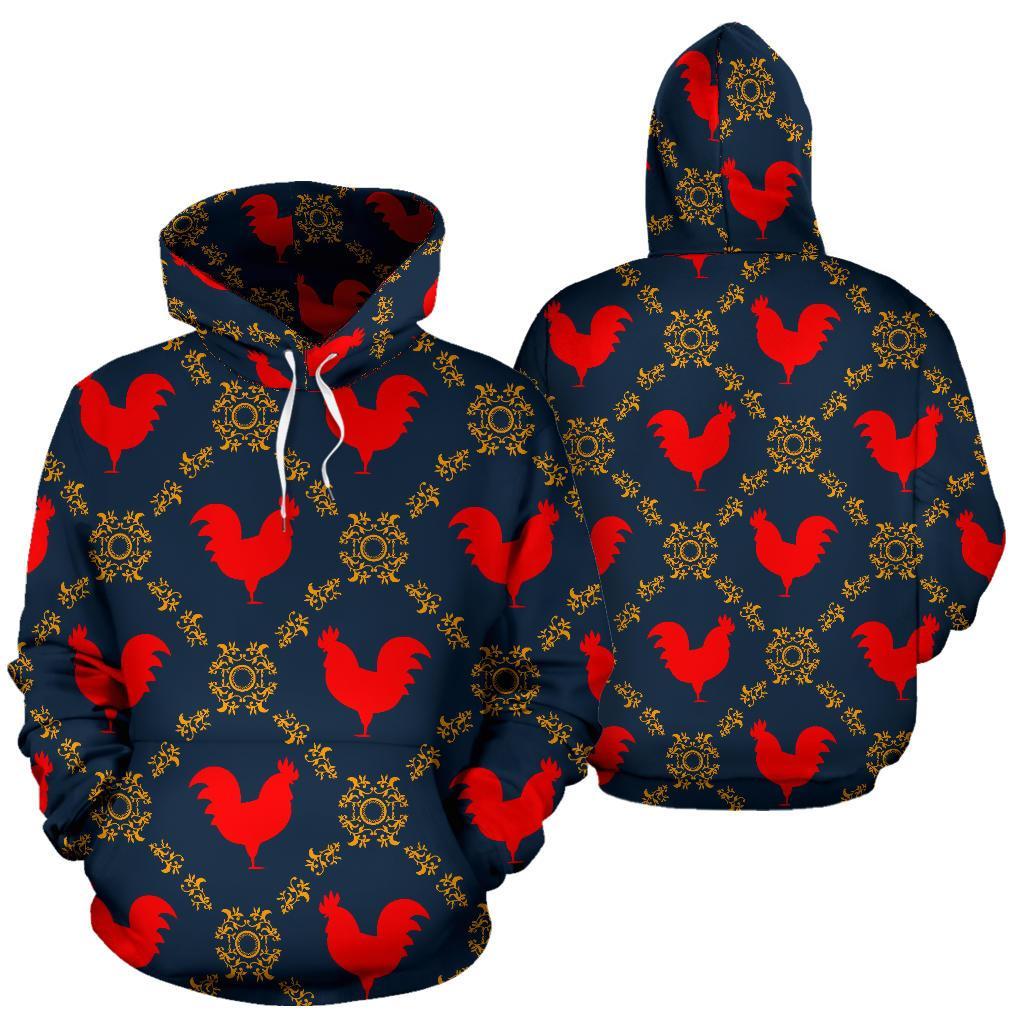 Pattern Print Rooster Men Women Pullover Hoodie-grizzshop