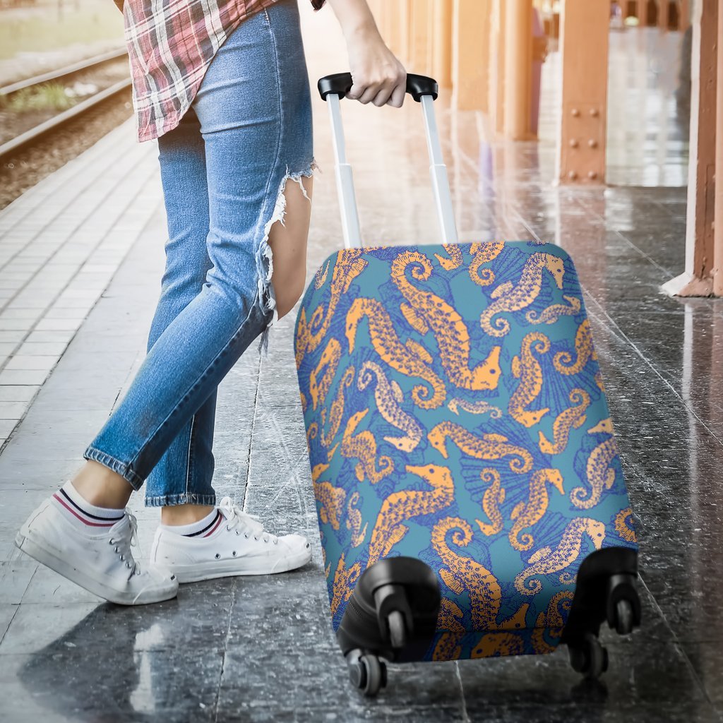 Pattern Print Seahorse Luggage Cover Protector-grizzshop