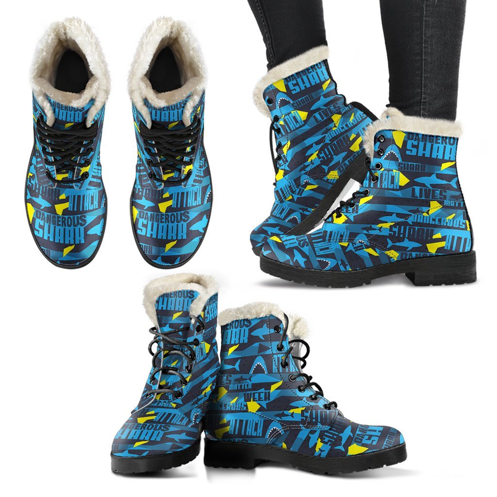 Pattern Print Shark Comfy Winter Boots-grizzshop
