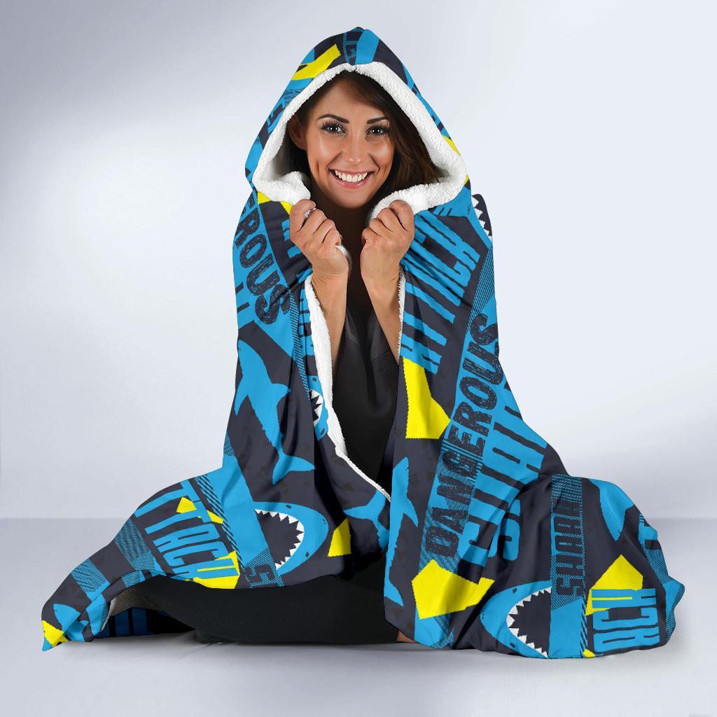 Pattern Print Shark Hooded Blanket-grizzshop