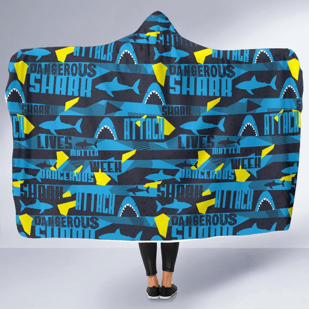 Pattern Print Shark Hooded Blanket-grizzshop