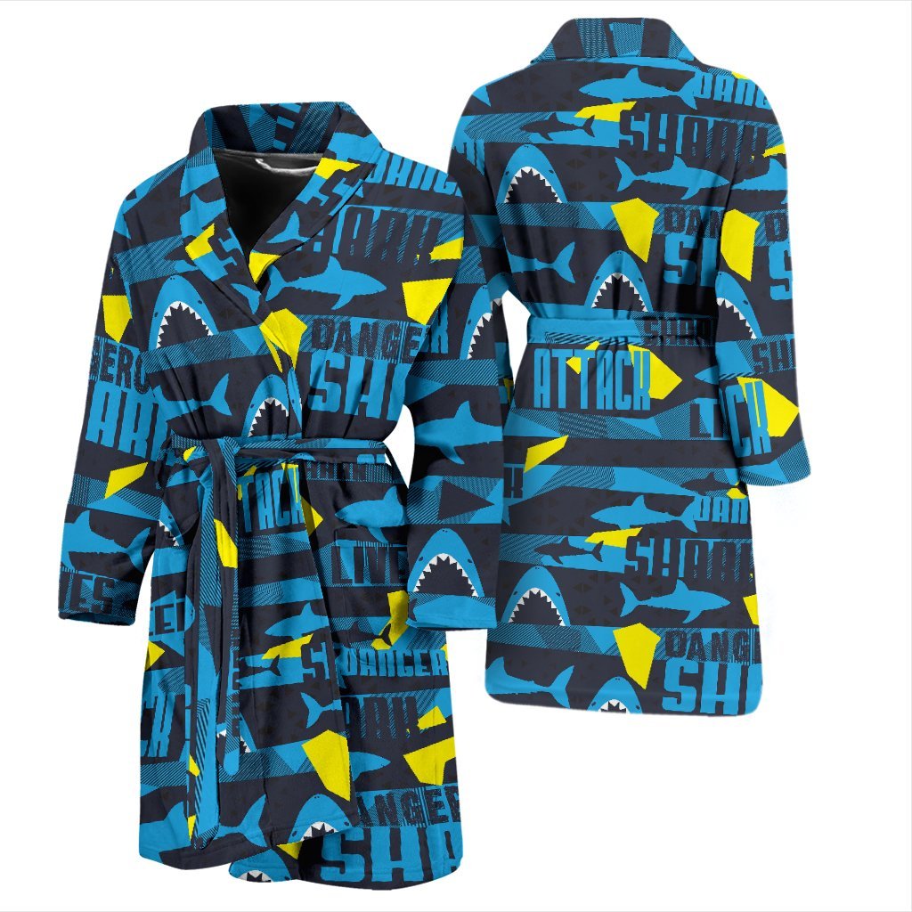 Pattern Print Shark Men Long Robe-grizzshop