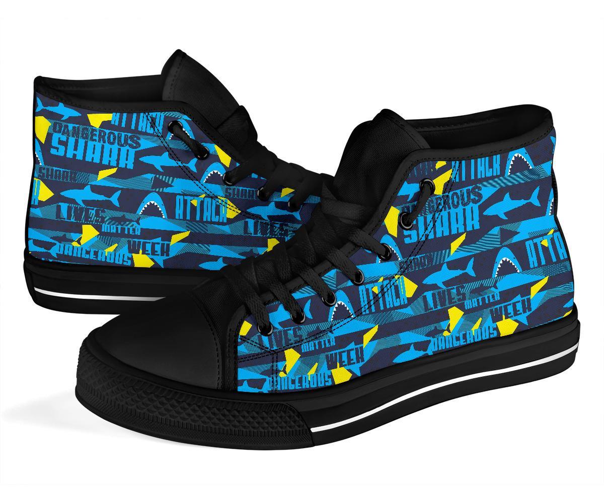 Pattern Print Shark Men Women's High Top Shoes-grizzshop