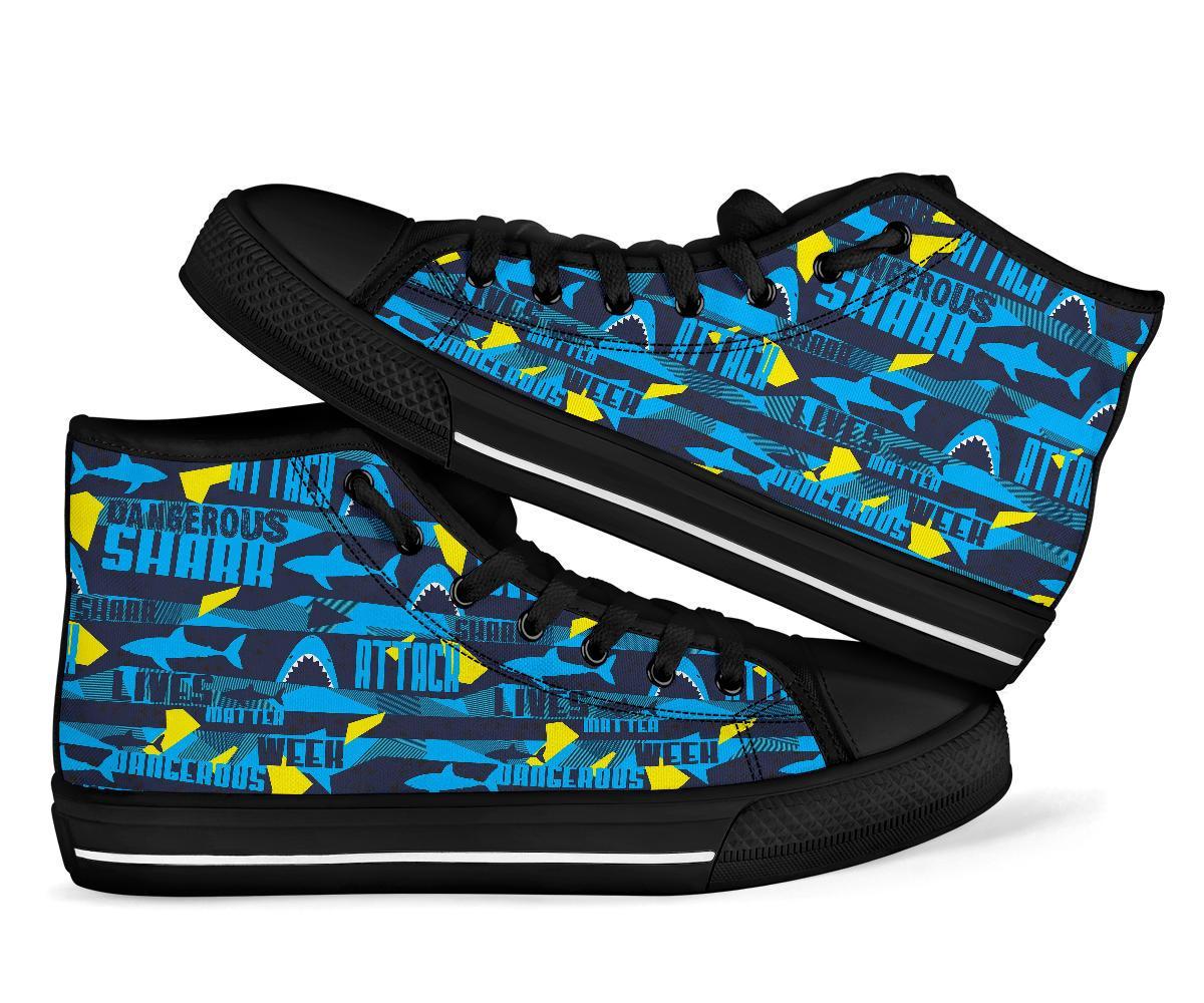 Pattern Print Shark Men Women's High Top Shoes-grizzshop