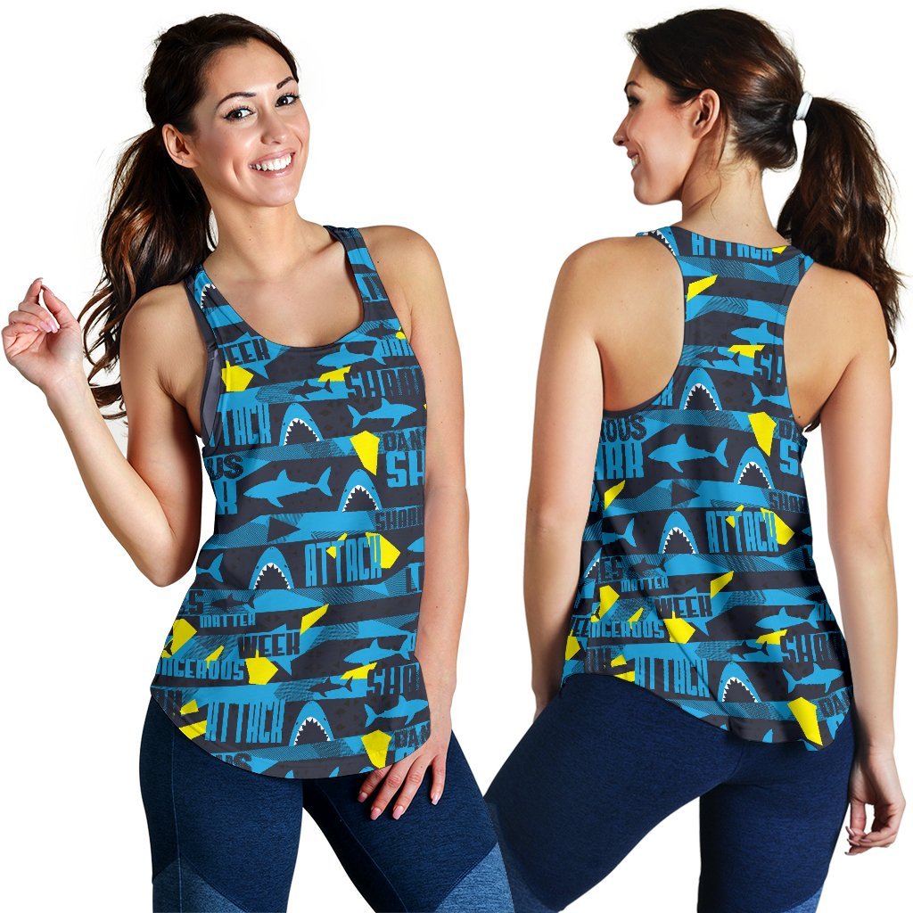 Pattern Print Shark Women's Racerback Tank Tops-grizzshop