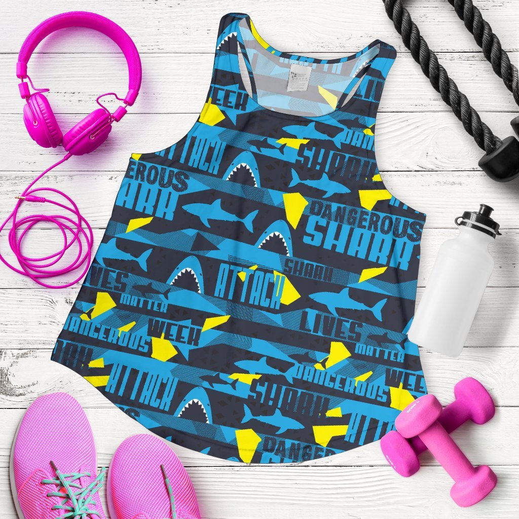 Pattern Print Shark Women's Racerback Tank Tops-grizzshop