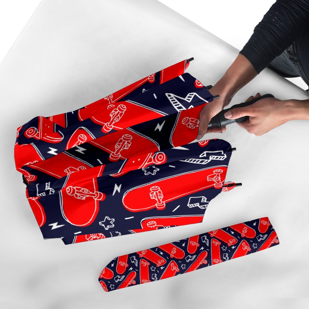 Pattern Print Skateboard Automatic Foldable Umbrella-grizzshop