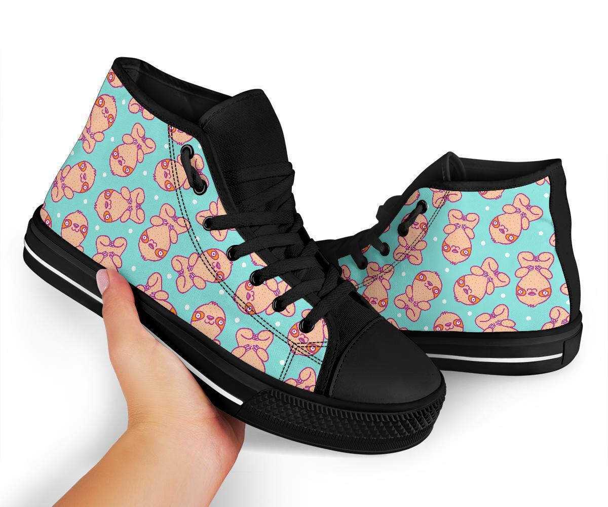 Pattern Print Sloth Men Women's High Top Shoes-grizzshop