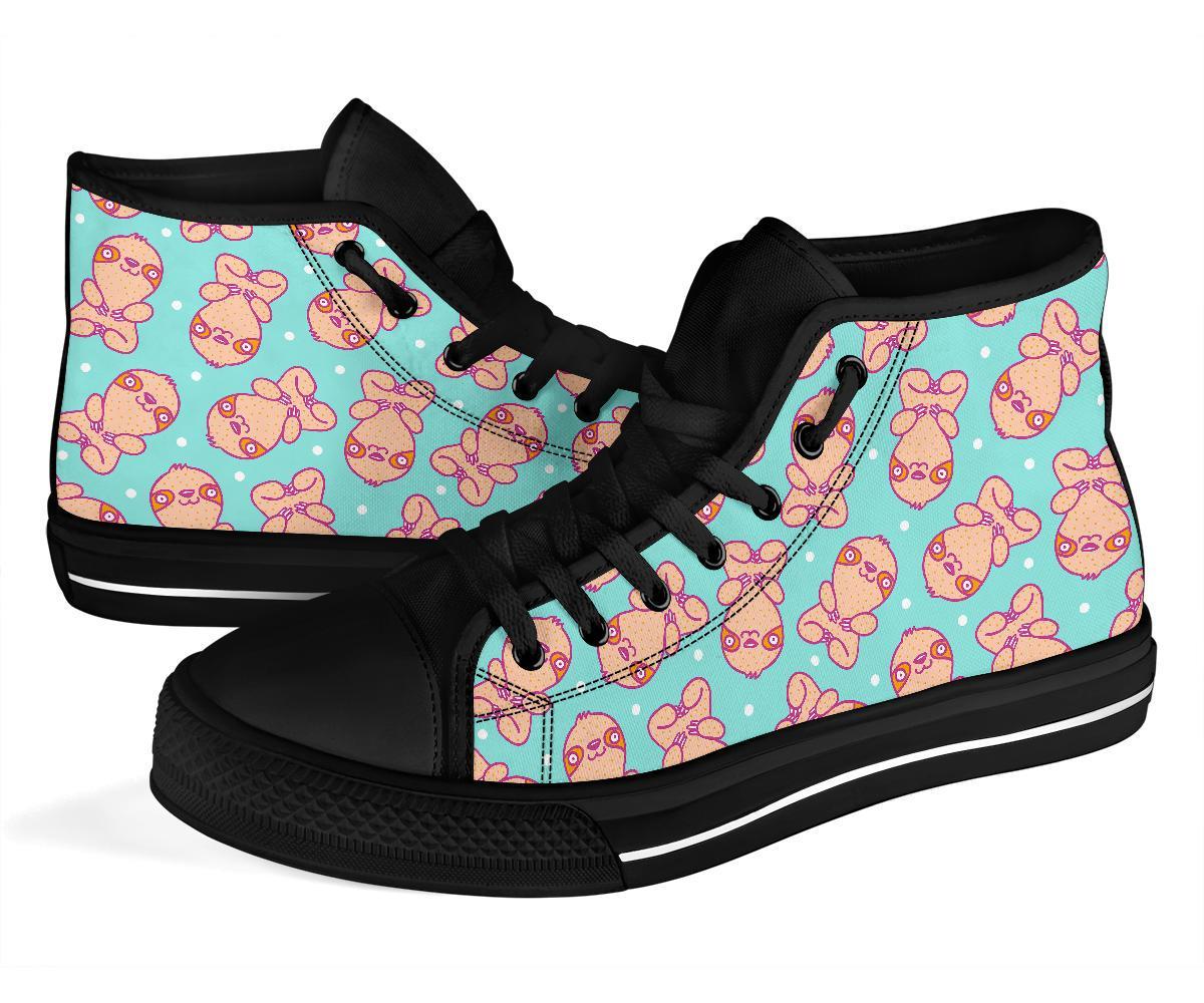 Pattern Print Sloth Men Women's High Top Shoes-grizzshop