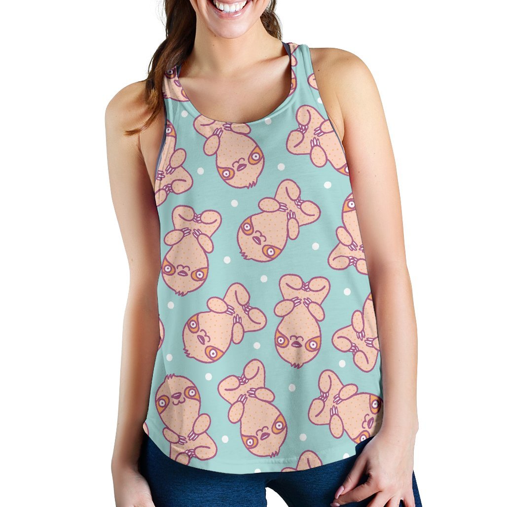 Pattern Print Sloth Women's Racerback Tank Tops-grizzshop
