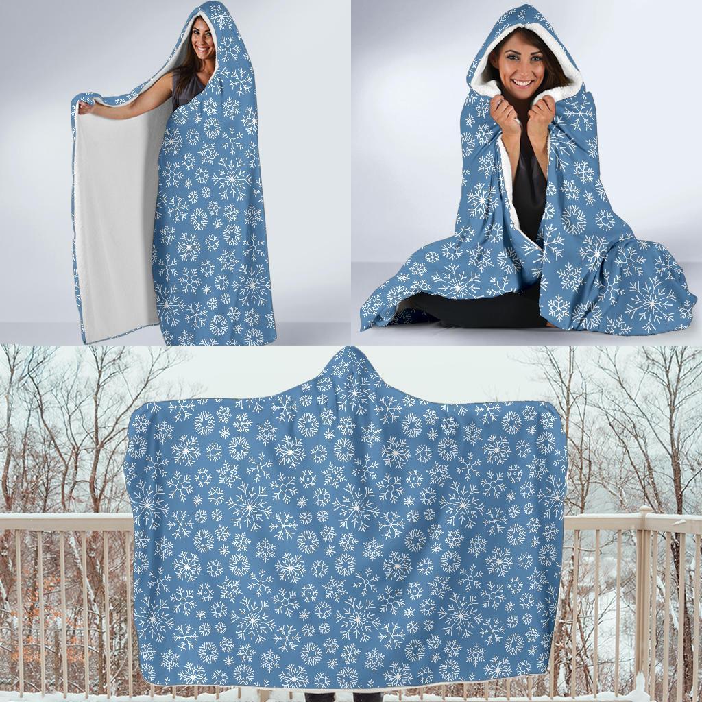 Pattern Print Snowflake Hooded Blanket-grizzshop