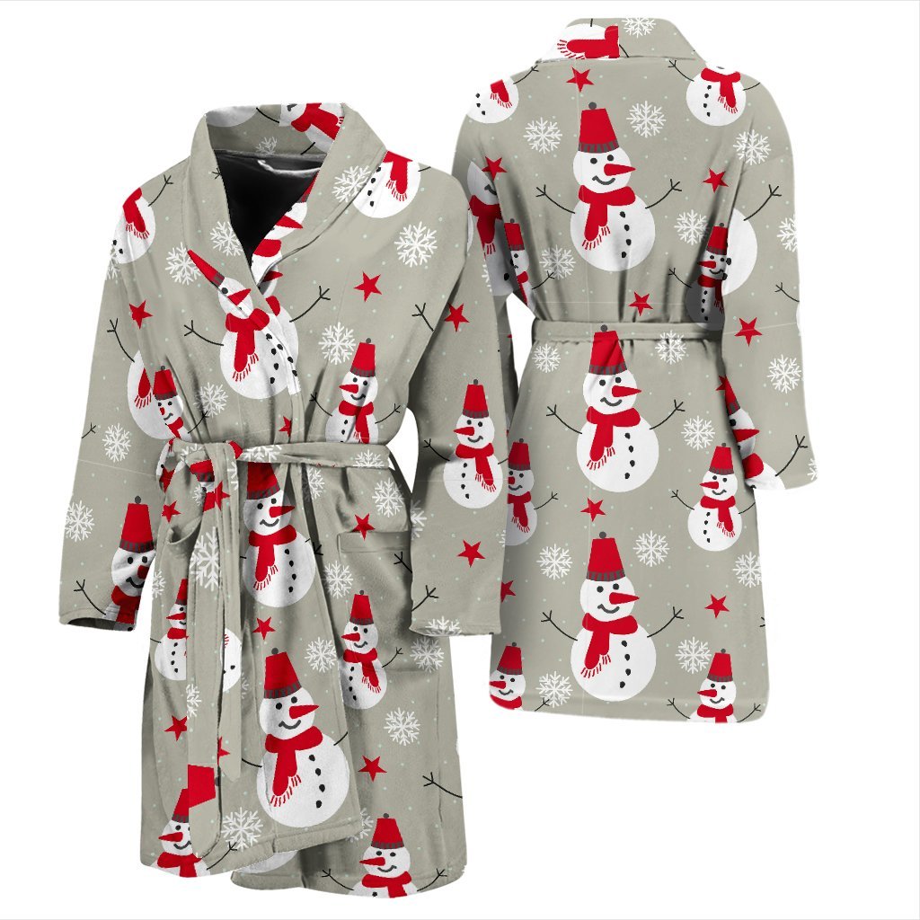 Pattern Print Snowflake Snowman Men Long Robe-grizzshop