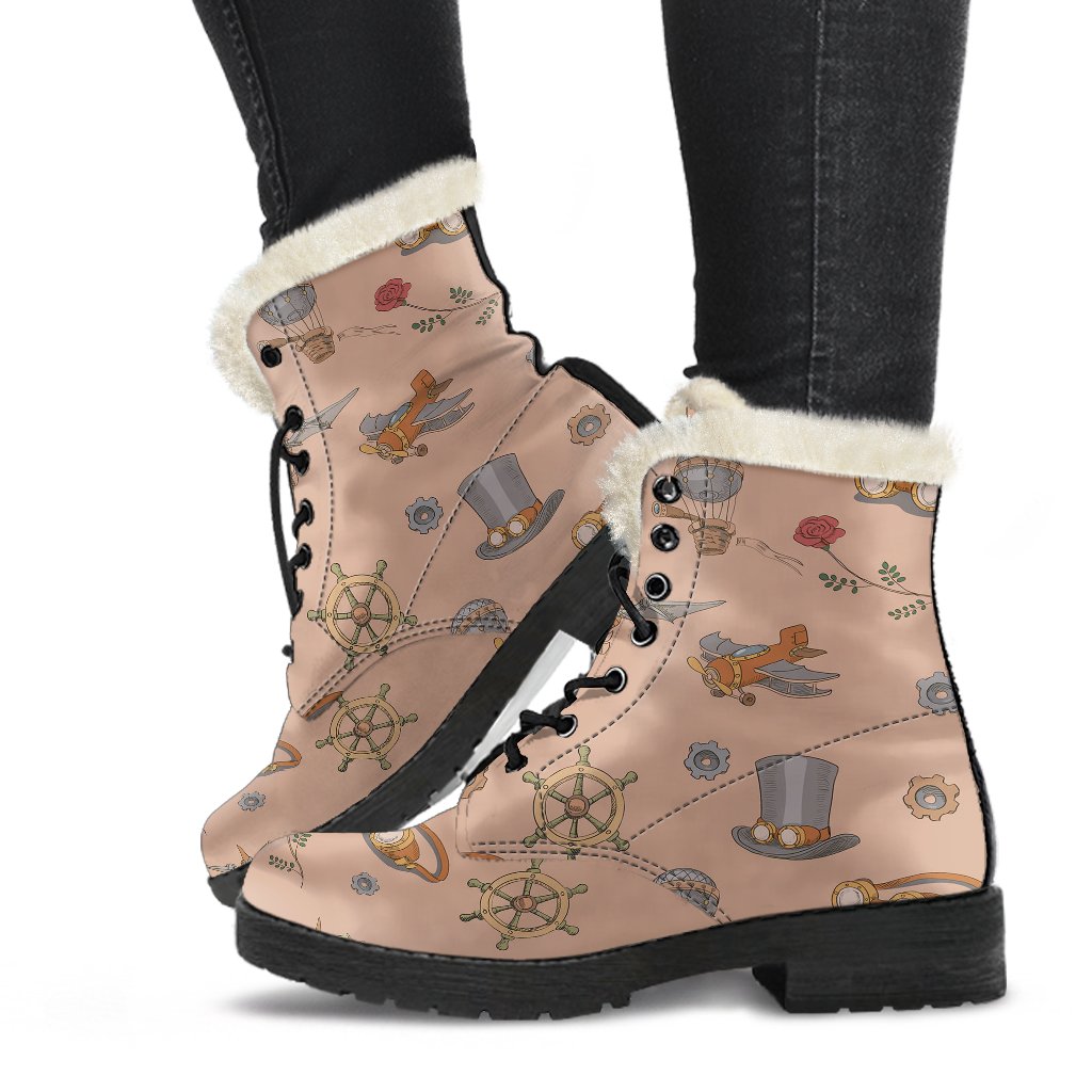 Pattern Print Steampunk Comfy Winter Boots-grizzshop