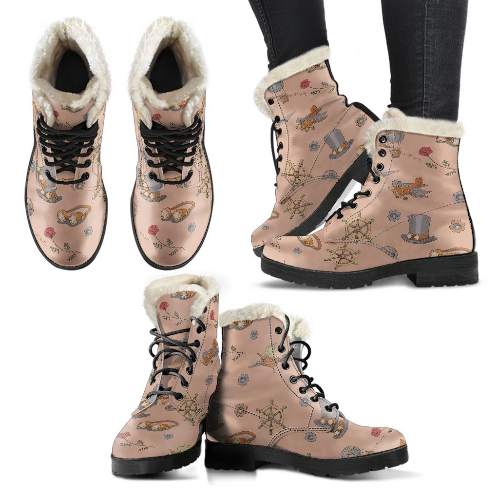 Pattern Print Steampunk Comfy Winter Boots-grizzshop