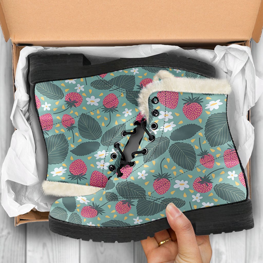 Pattern Print Strawberry Comfy Winter Boots-grizzshop