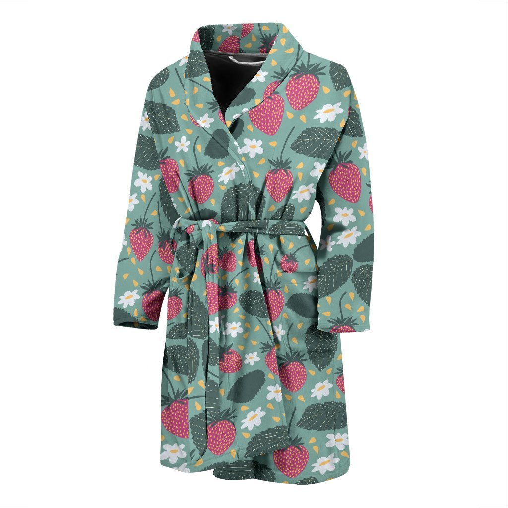 Pattern Print Strawberry Men Long Robe-grizzshop