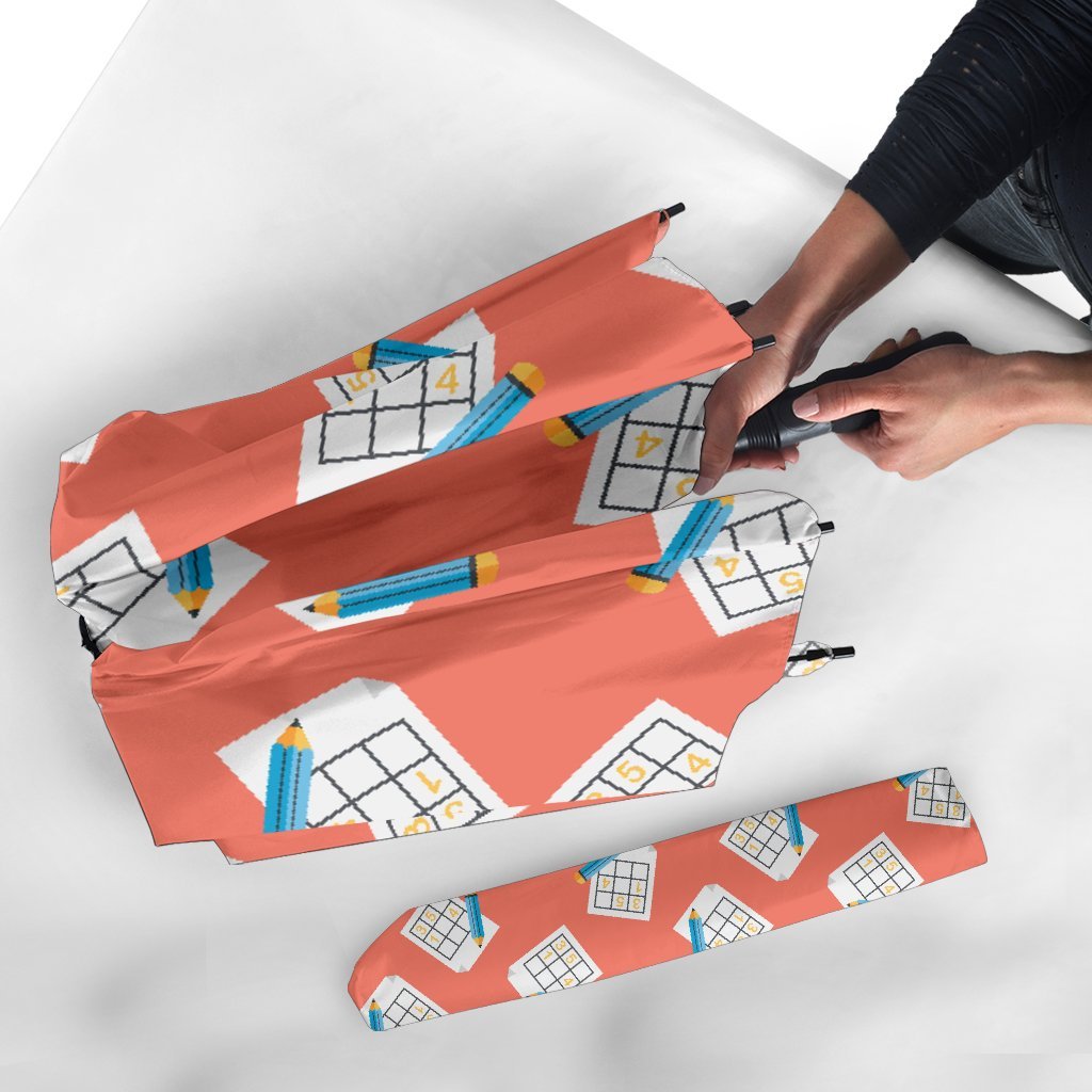 Pattern Print Sudoku Automatic Foldable Umbrella-grizzshop
