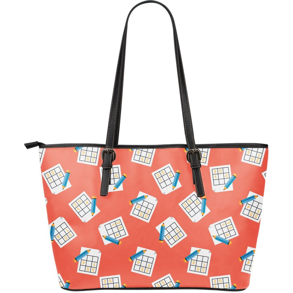 Pattern Print Sudoku Leather Tote Bag-grizzshop