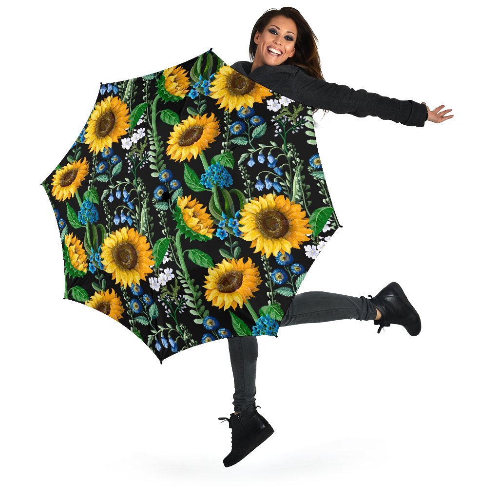 Pattern Print Sunflower Cartoon Automatic Foldable Umbrella-grizzshop