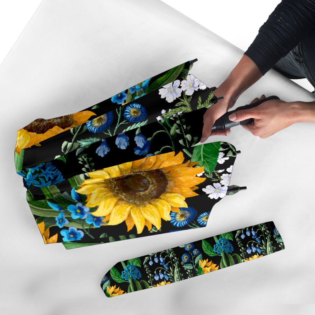 Pattern Print Sunflower Cartoon Automatic Foldable Umbrella-grizzshop