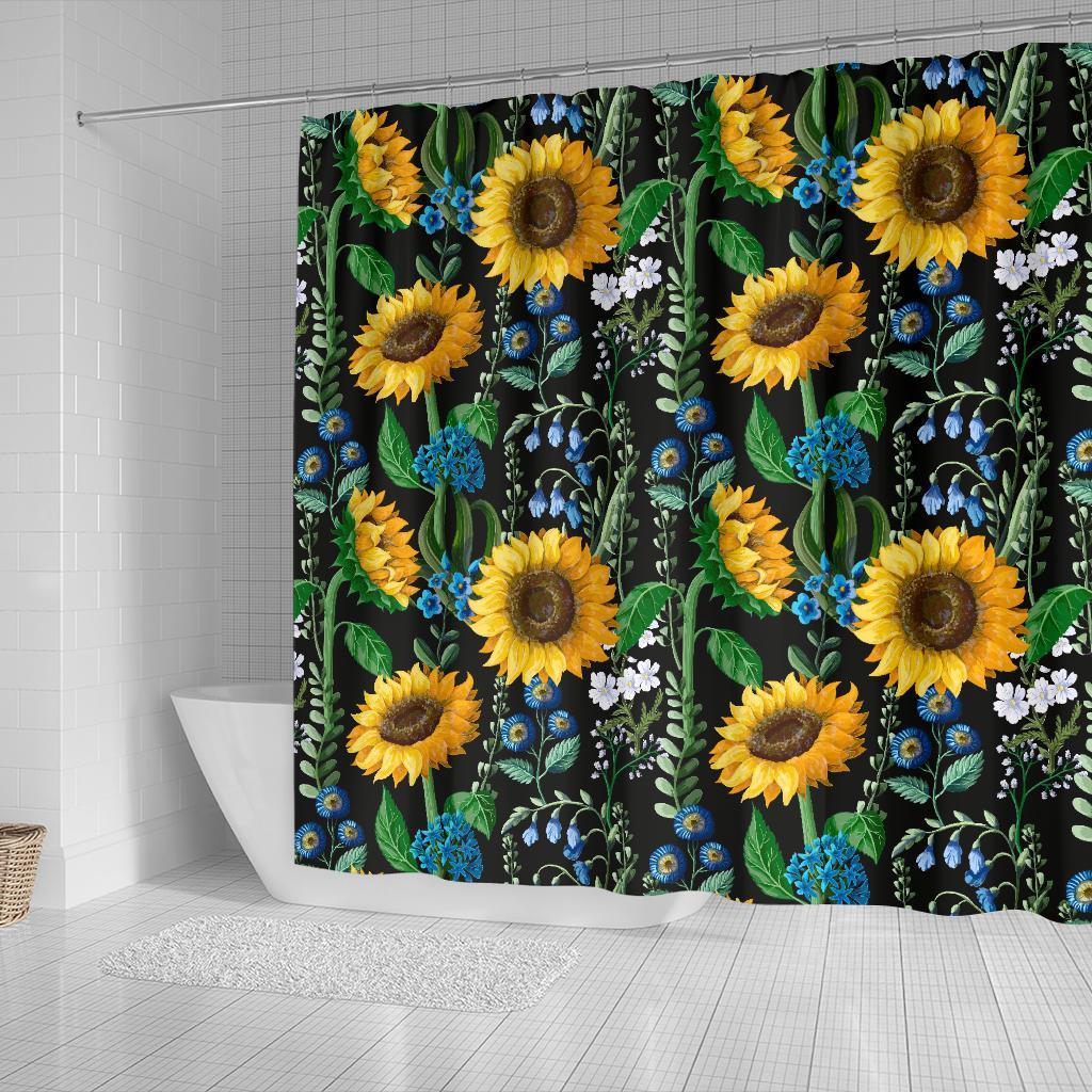 Pattern Print Sunflower Cartoon Bathroom Shower Curtain-grizzshop