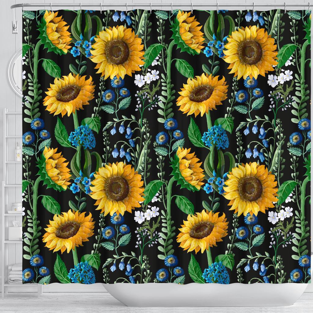 Pattern Print Sunflower Cartoon Bathroom Shower Curtain-grizzshop