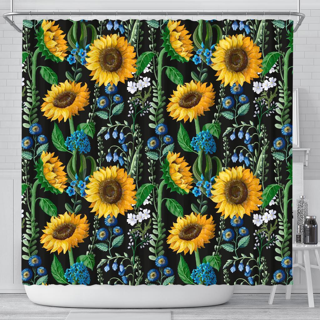 Pattern Print Sunflower Cartoon Bathroom Shower Curtain-grizzshop