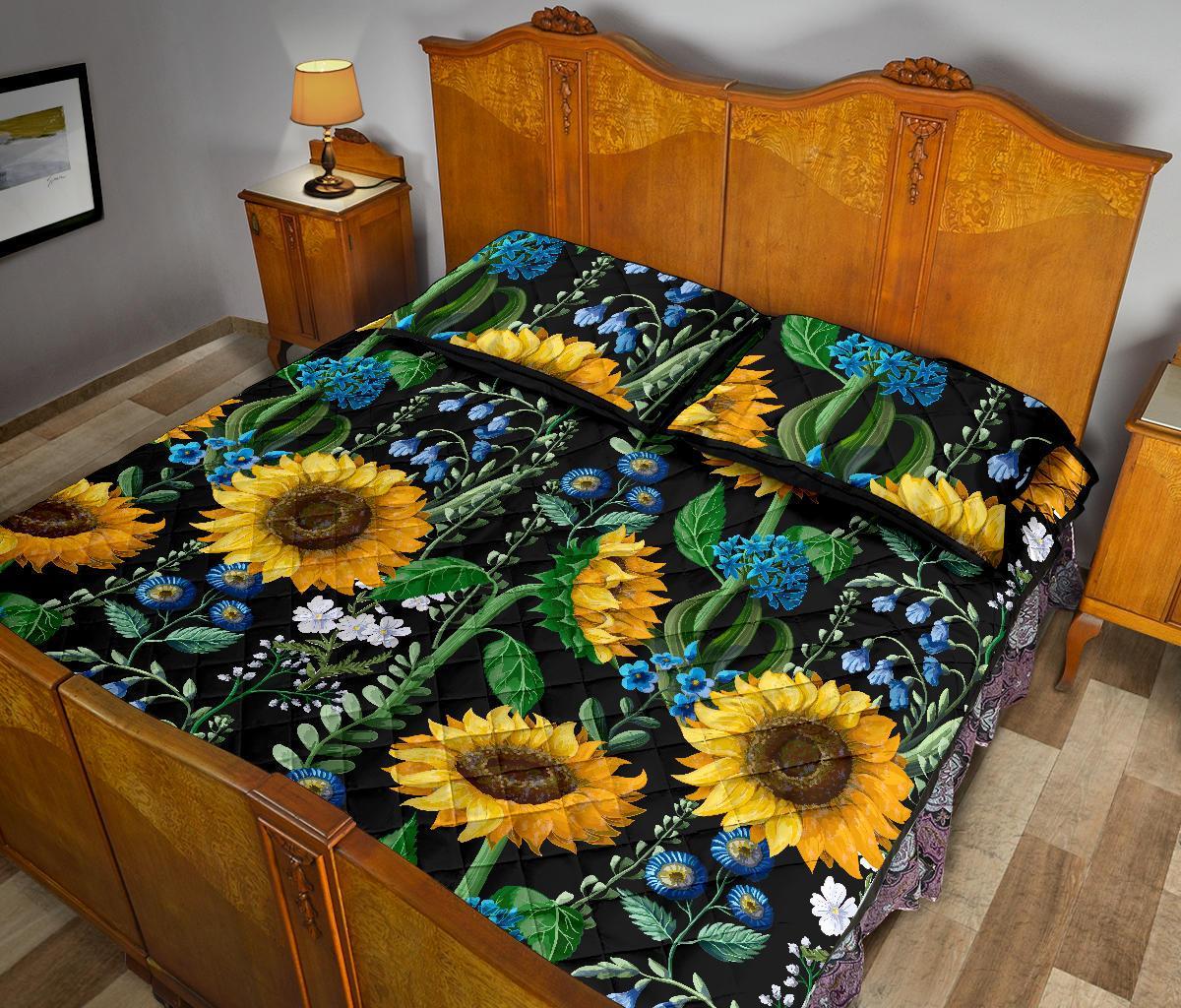 Pattern Print Sunflower Cartoon Bed Set Quilt-grizzshop