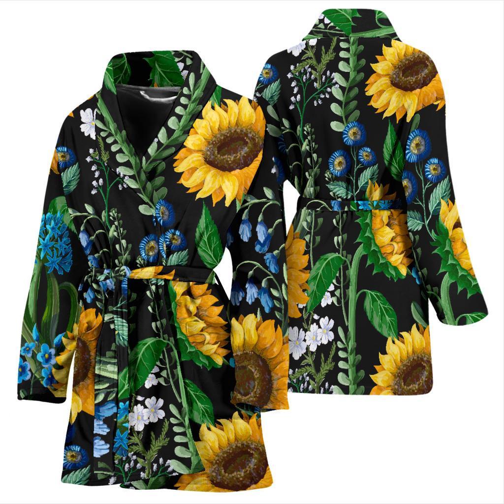 Pattern Print Sunflower Cartoon Women Long Robe-grizzshop