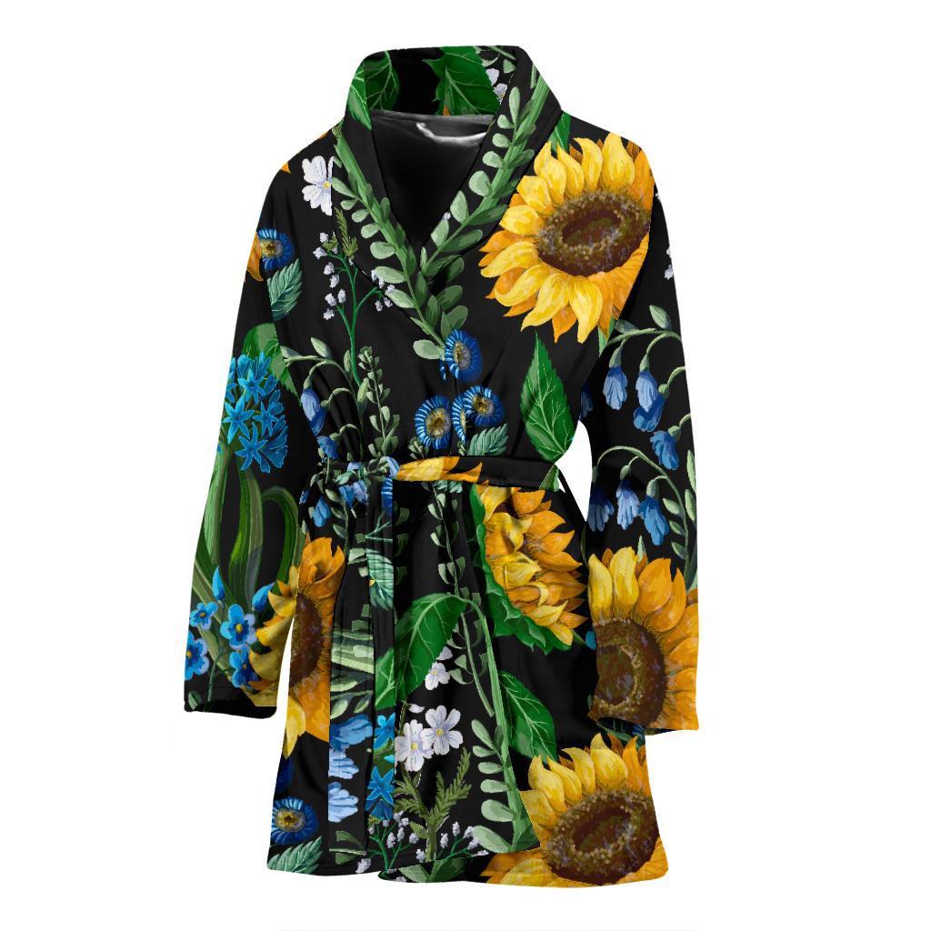 Pattern Print Sunflower Cartoon Women Long Robe-grizzshop