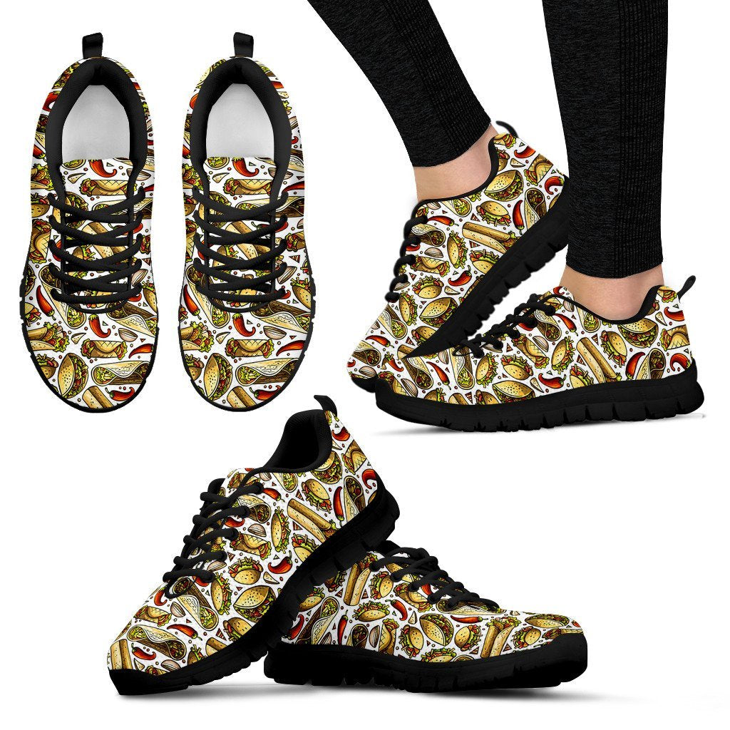 Pattern Print Taco Black Sneaker Shoes For Men Women-grizzshop