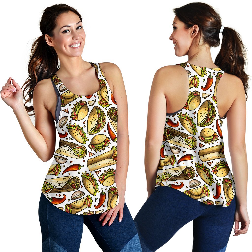 Pattern Print Taco Women's Racerback Tank Tops-grizzshop