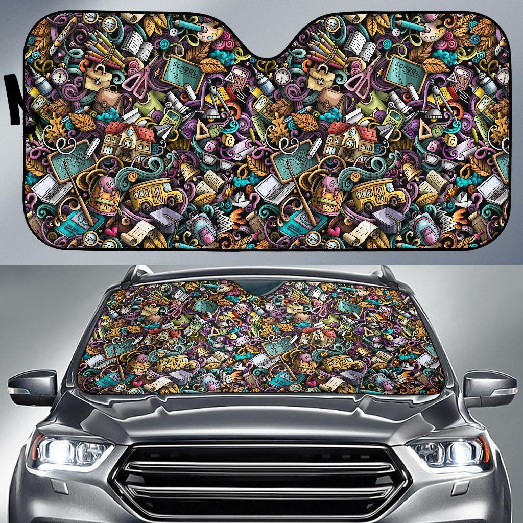Pattern Print Teacher Car Sun Shade-grizzshop