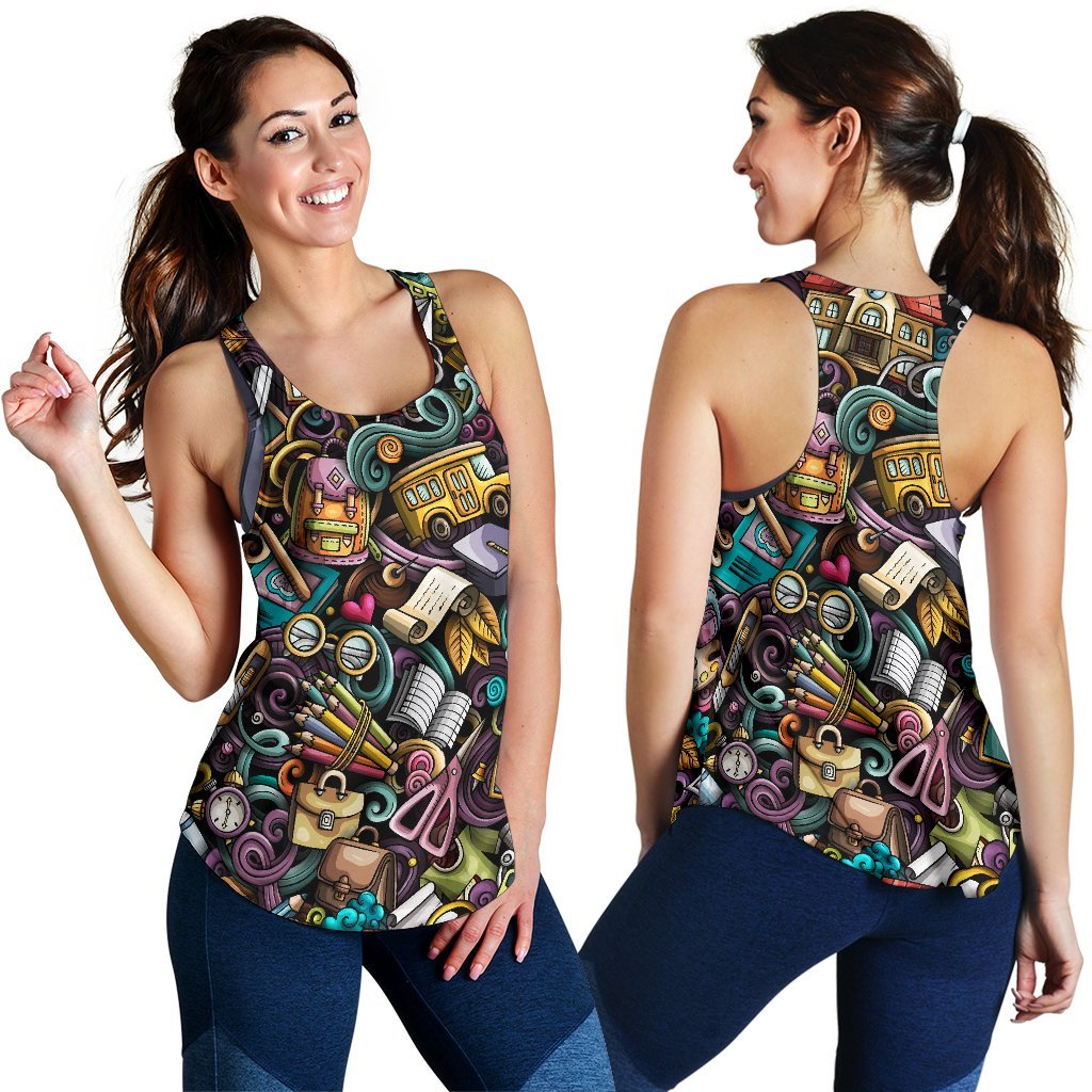 Pattern Print Teacher Women's Racerback Tank Tops-grizzshop