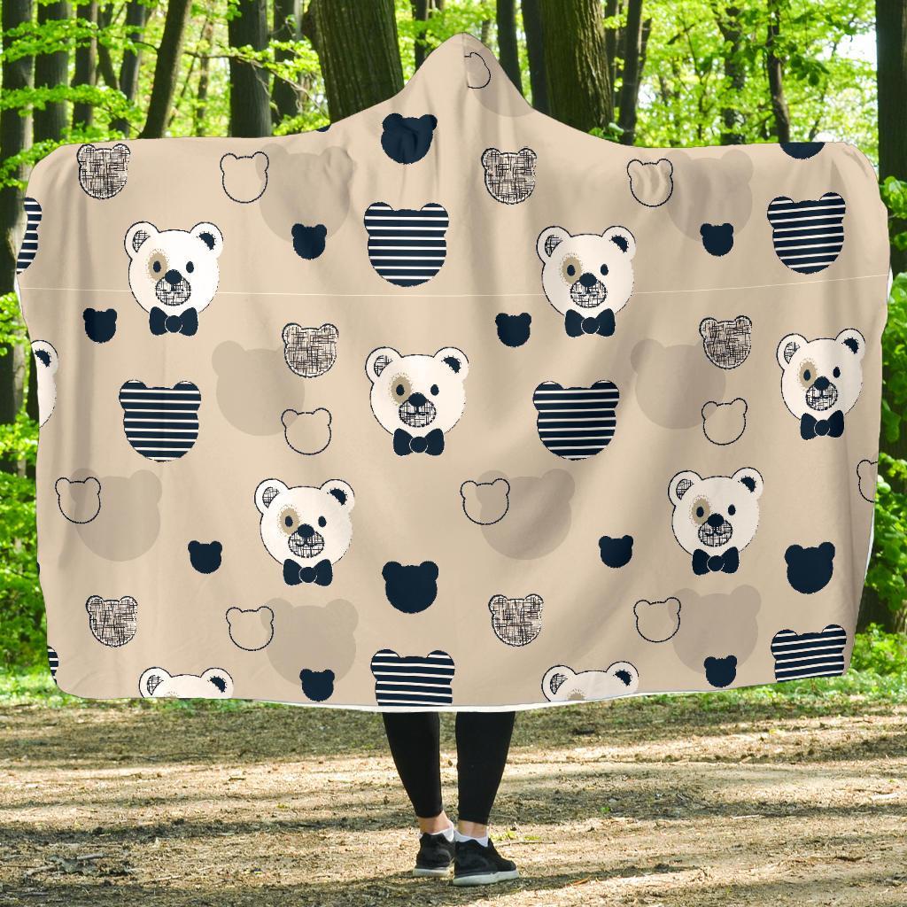 Pattern Print Teddy Bear Hooded Blanket-grizzshop