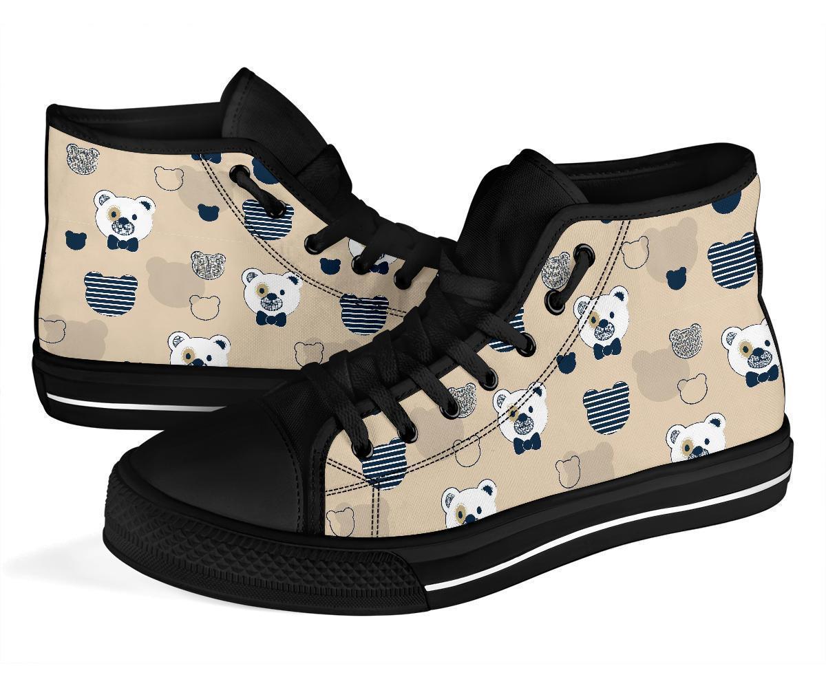 Pattern Print Teddy Bear Men Women's High Top Shoes-grizzshop