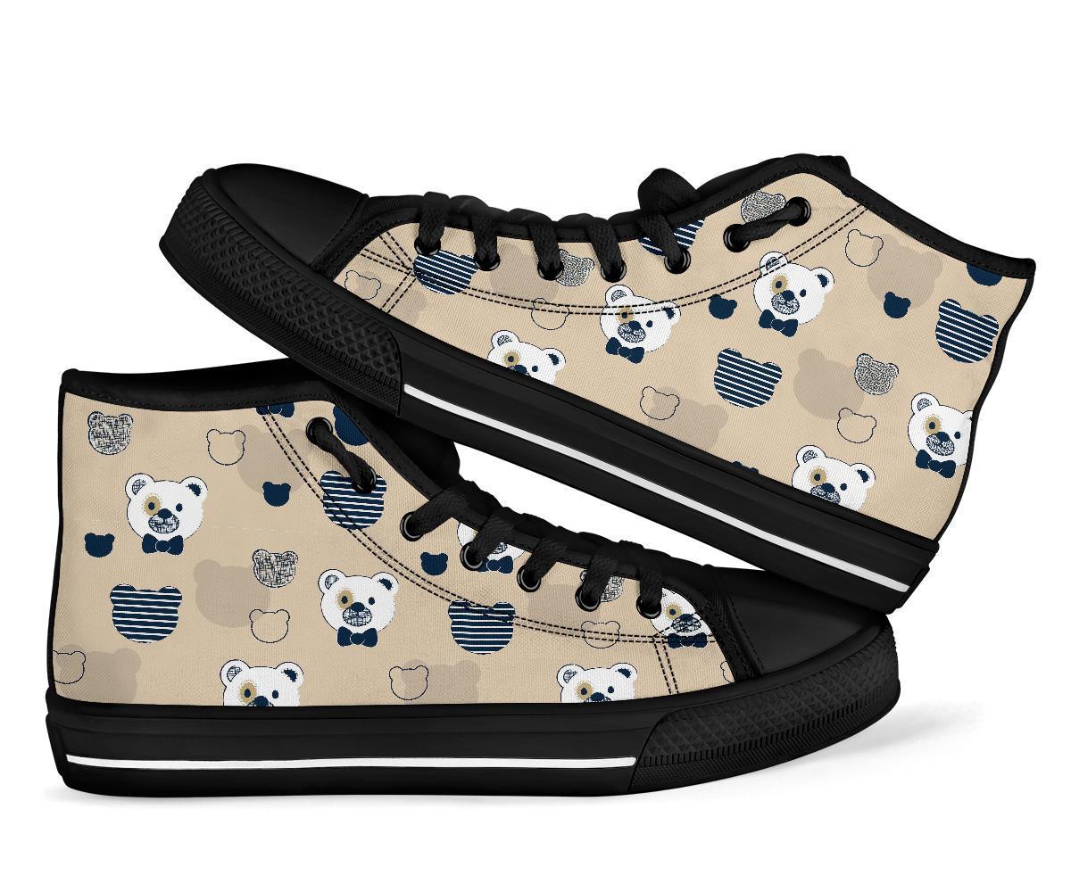 Pattern Print Teddy Bear Men Women's High Top Shoes-grizzshop