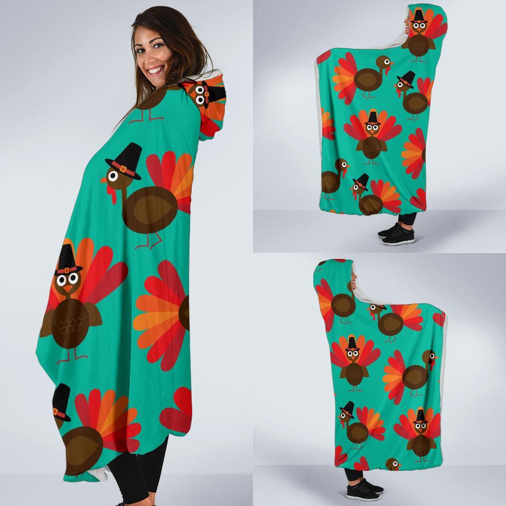 Pattern Print Thankgiving Turkey Hooded Blanket-grizzshop