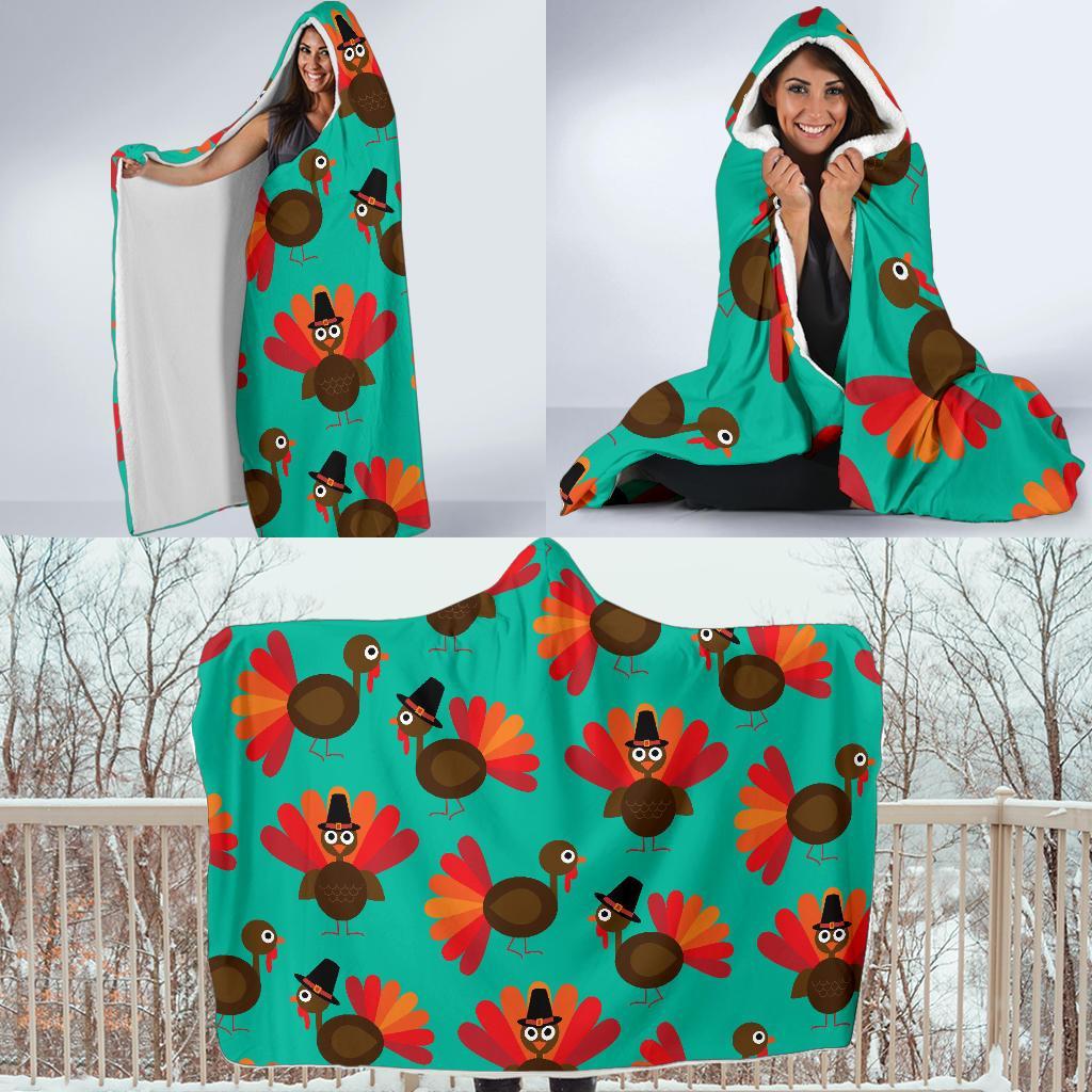 Pattern Print Thankgiving Turkey Hooded Blanket-grizzshop