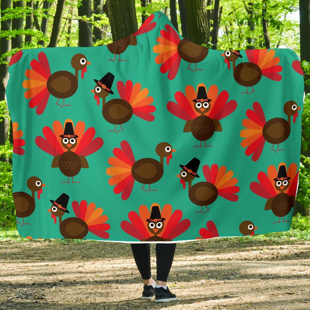 Pattern Print Thankgiving Turkey Hooded Blanket-grizzshop