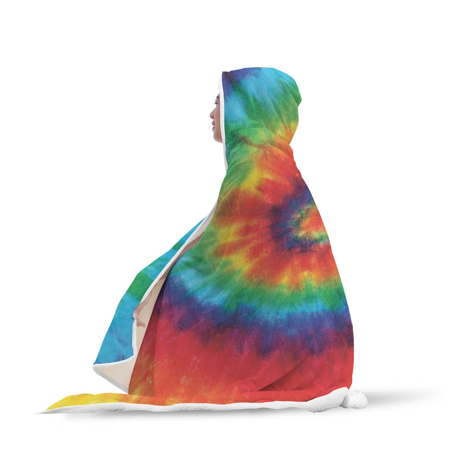 Pattern Print Tie Dye Hooded Blanket-grizzshop