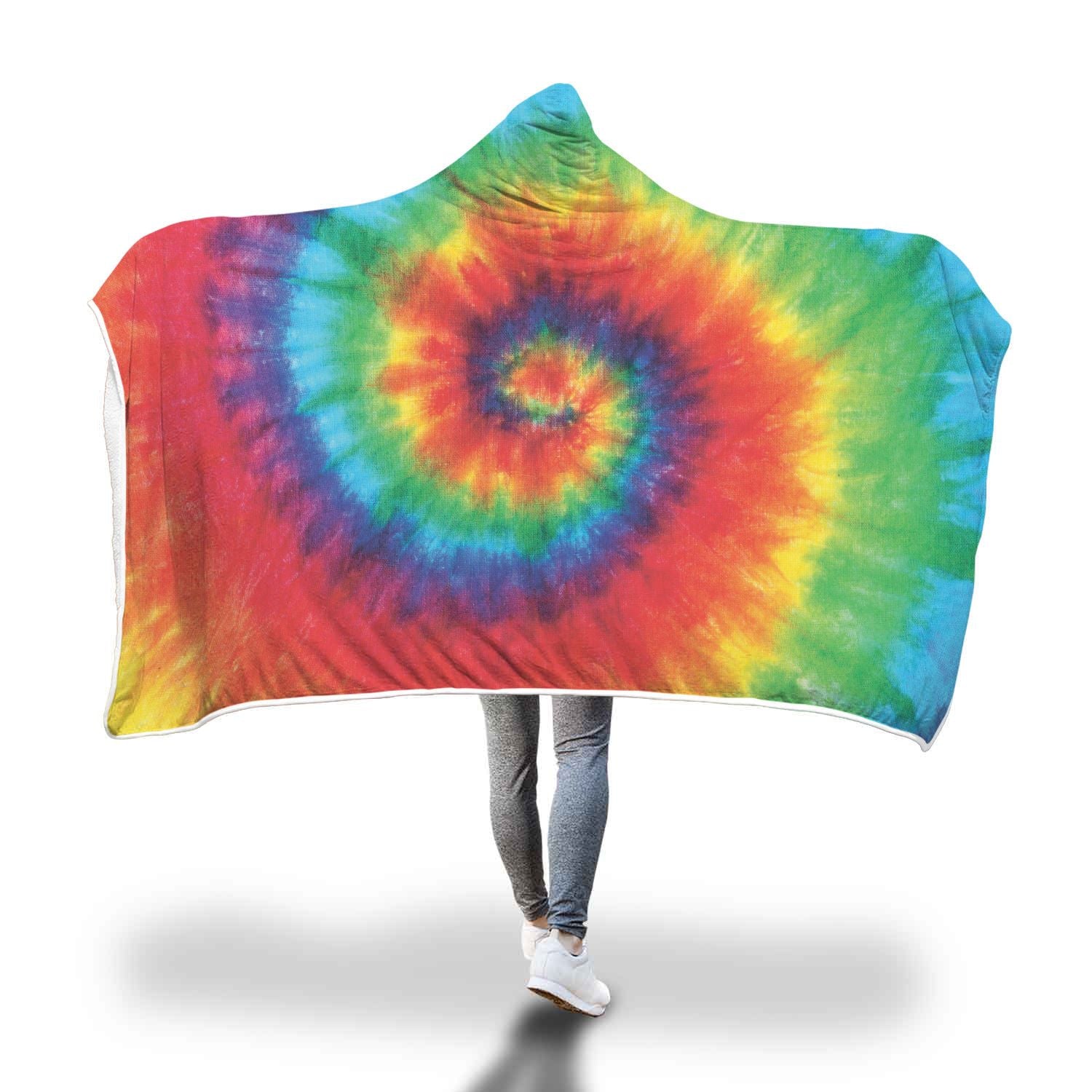 Pattern Print Tie Dye Hooded Blanket-grizzshop