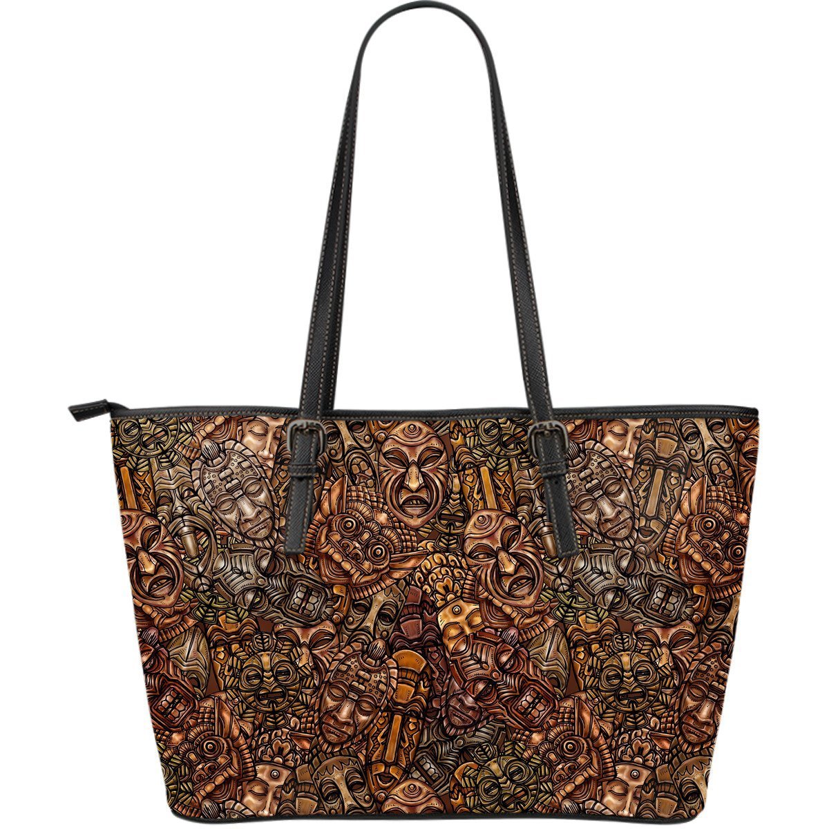 Pattern Print Totem Leather Tote Bag-grizzshop