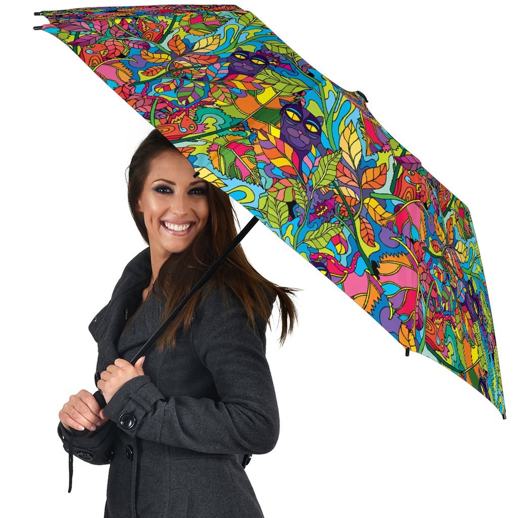 Pattern Print Trippy Automatic Foldable Umbrella-grizzshop