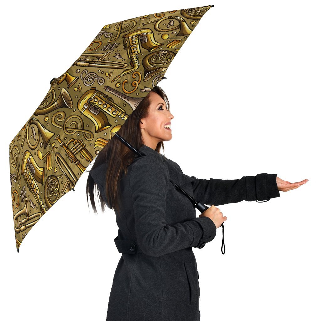 Pattern Print Trumpet Automatic Foldable Umbrella-grizzshop